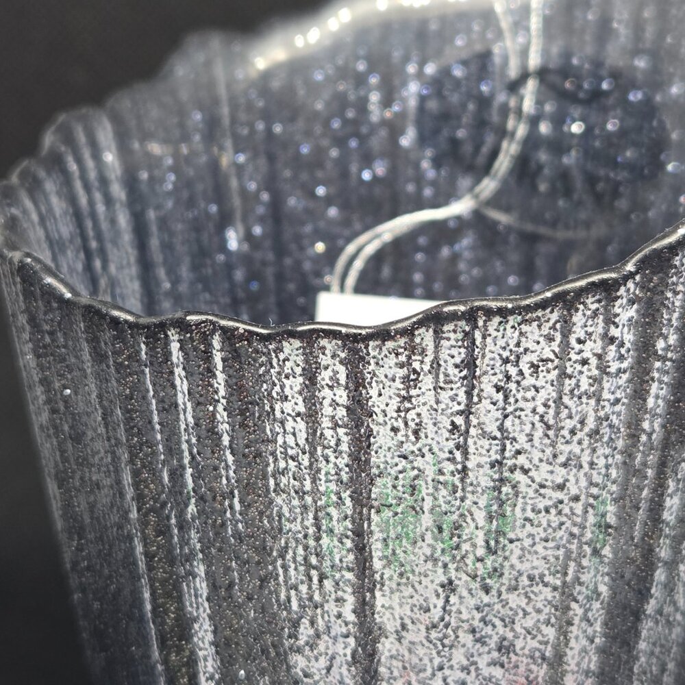 Murano Glass Hand Made in Italy Asymmetrical Vase - Grey Glitter - Picture 7 of 7